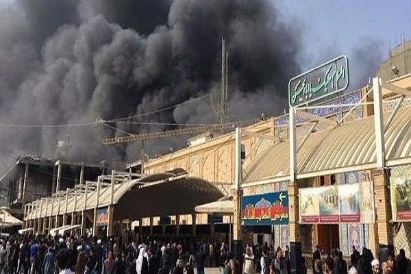 اصابة 43 زائرا ايرانيا بحالات اختناق اثر اندلاع حريق في فندق بالنجف