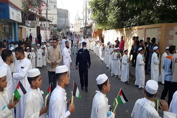 راهپیمایی 140 نوجوان حافظ قرآن در غزه + عکس