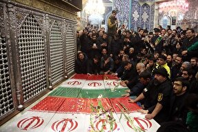 عکس | طواف پیکر شهدای گمنام در حرم بانوی کرامت